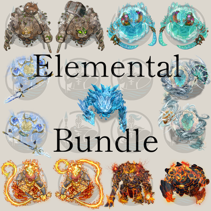 Elementals Bundle – VTT Tokens (Fire, Water, Earth, Air, Ice, Lightning)